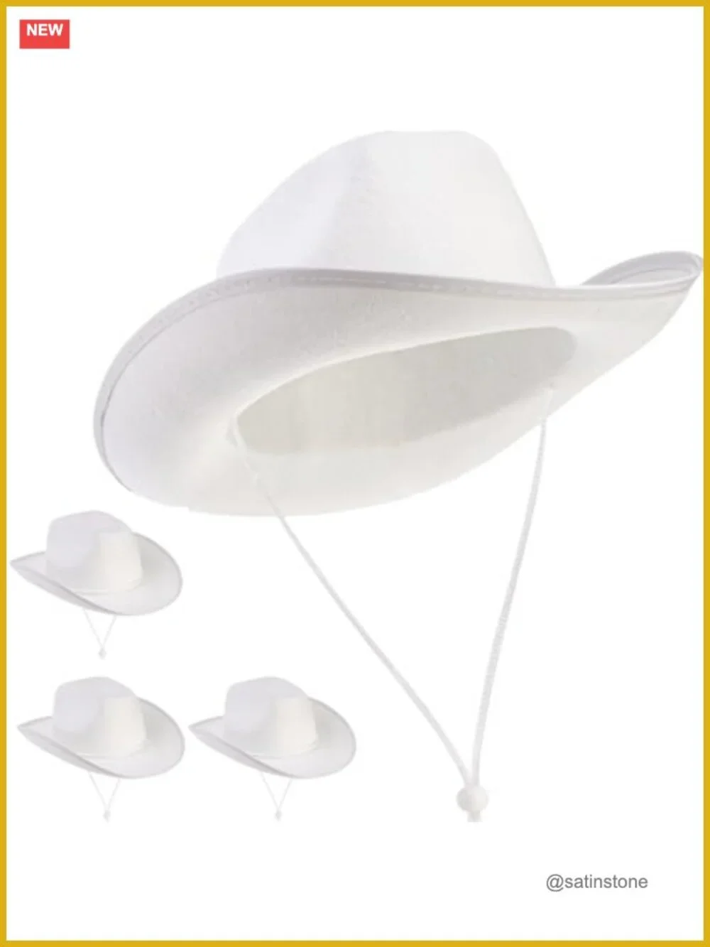 4 Pack White Cowboy Hats with Adjustable Drawstring for Costume Party Outdoor